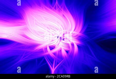 Beau résumé fibres 3d entrelacées formant une forme d'éclat, de flamme, de fleur, de coeurs interreliés. Bleu et rose. Illustration. Banque D'Images