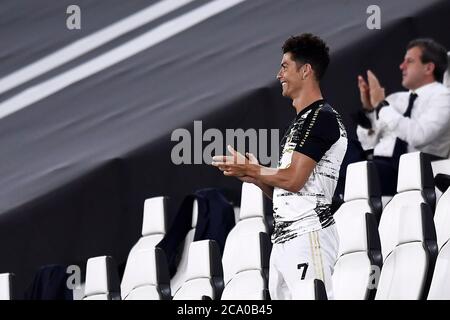 Turin, Italie - 01 août 2020 : Cristiano Ronaldo de Juventus FC participe au match de football Serie A entre Juventus FC et AS Roma. COMME Roma a gagné 3-1 sur Juventus FC. Credit: Nicolò Campo/Alay Live News Banque D'Images