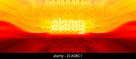 Beaux abstraits entrelacés de fibres 3d symétriques formant une forme d'éclat, de flamme, de fleur, de coeurs entrelacés. Couleurs rouge et jaune. Rapport d'éclairage Banque D'Images