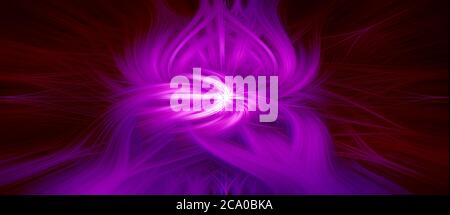 Beaux abstraits entrelacés de fibres 3d symétriques formant une forme d'éclat, de flamme, de fleur, de coeurs entrelacés. Marron, blanc et violet. Banque D'Images