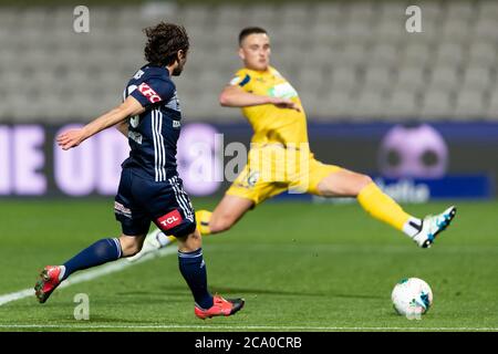 Sidney, Australie. 03ème août 2020. Marco Rojas (23) marque un but lors du match Hyundai A-League entre Melbourne Victory et Central Coast Mariners au Netstrata Jubilee Stadium, Sidney, Australie, le 3 août 2020. Photo de Peter Dovgan. Utilisation éditoriale uniquement, licence requise pour une utilisation commerciale. Aucune utilisation dans les Paris, les jeux ou les publications d'un seul club/ligue/joueur. Crédit : UK Sports pics Ltd/Alay Live News Banque D'Images