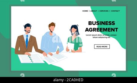 Illustration à plat du vecteur de signature d'un contrat commercial Illustration de Vecteur