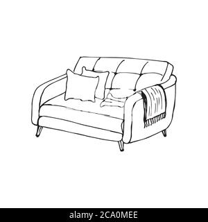 canapé isolé sur fond blanc. Illustration vectorielle dans le style d'esquisse. Illustration de Vecteur
