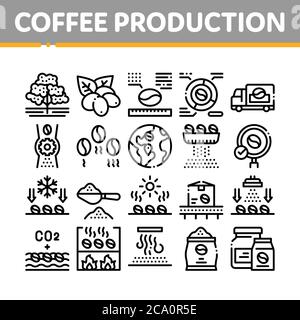 Les icônes de la collection de production de café définissent les illustrations vectorielles Illustration de Vecteur