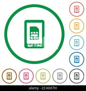 Carte SIM mobile icônes de couleur plate dans des contours ronds sur fond blanc Illustration de Vecteur