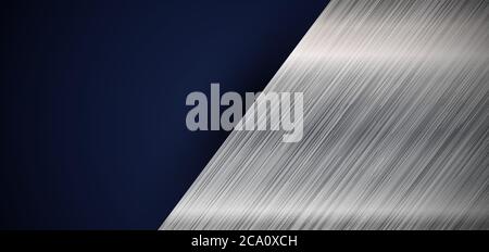 Bande abstraite web élégant argent métallique diagonale sur fond bleu foncé avec espace pour votre texte. Illustration vectorielle Illustration de Vecteur