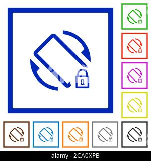 Rotation de l'écran mobile icônes de couleur plate verrouillées dans des cadres carrés sur fond blanc Illustration de Vecteur