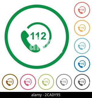 Appel d'urgence 112 icônes de couleur plate dans des contours ronds sur fond blanc Illustration de Vecteur