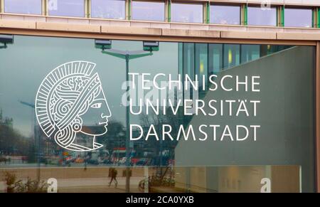 Logo de la Technische Universität Darmstadt (Université de technologie). Le logo dipique Athéna, déesse de la sagesse et de la stratégie. Allemagne. Banque D'Images