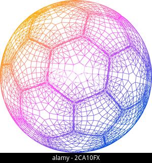 Ballon de football grille filaire colorée. Modèle d'affiche de sport futuriste. Illustration du vecteur football. Filet de boule au néon brillant. Illustration de Vecteur