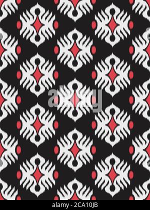 Motif traditionnel en tissu ikat. Motif géométrique sans couture, basé sur le style du tissu ikkat. Illustration vectorielle. Tapis texture vecteur imitation. Réf Illustration de Vecteur