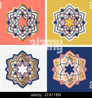 Ensemble de quatre modèles avec art géométrique traditionnel arabe islam. Motif arabe. Illustration vectorielle. Modèles parfaits pour les invitations de mariage, g Illustration de Vecteur