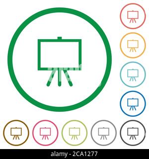 Chevalet avec toile vierge icônes de couleur plate dans des contours ronds sur fond blanc Illustration de Vecteur