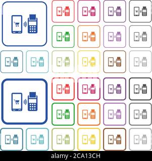 Icônes plates de couleur de paiement mobile dans des cadres carrés arrondis. Versions minces et épaisses incluses. Illustration de Vecteur