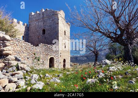 Château de Zanata dans le village de Stavropigio dans la péninsule de Mani du Péloponnèse de Grèce Banque D'Images