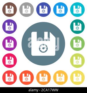 Taille de fichier icônes blanches plates sur des arrière-plans de couleur ronde. 17 couleurs d'arrière-plan sont incluses. Illustration de Vecteur