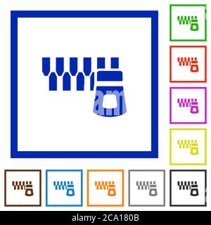 Icônes de couleur plate à fermeture éclair horizontale dans des cadres carrés sur fond blanc Illustration de Vecteur