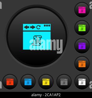 Navigateur exécutant script boutons-poussoirs sombres avec des icônes de couleur vive sur fond gris foncé Illustration de Vecteur