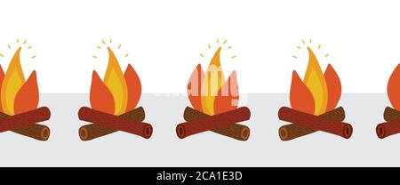 Bordure vectorielle transparente de feu de camp. Feu de camp en bois. Feu de camp extérieur, bûches de bois incendié, foyer de camping. Flammes de bois de chauffage, feu de camp Illustration de Vecteur