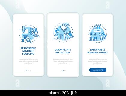 Développement industriel durable intégration de l'écran de la page d'application mobile avec des concepts. Instructions graphiques en 3 étapes pour la présentation de la production lourde en toute sécurité. IU Illustration de Vecteur