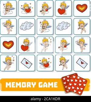 Jeu de mémoire pour les enfants d'âge préscolaire, cartes vectorielles avec des anges Illustration de Vecteur