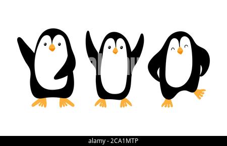 Jolis pingouins de dessin animé isolés sur fond blanc. Illustration vectorielle. Illustration de Vecteur