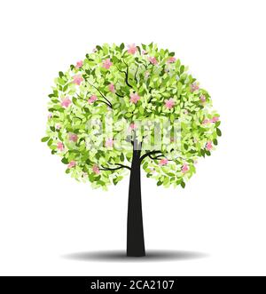Illustration vectorielle d'un arbre avec des feuilles et des fleurs. Arrière-plan naturel Illustration de Vecteur
