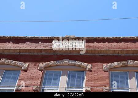 Gros plan du bâtiment 1904 à Bisbee, Arizona. Banque D'Images