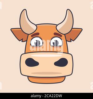 tête dessinée de jolie vache plate. illustration du personnage vectoriel. Illustration de Vecteur
