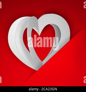 Grand coeur blanc inséré dans une découpe dans une feuille de papier rouge Illustration de Vecteur