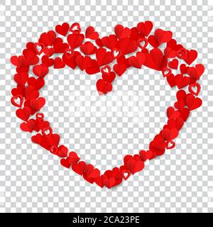 Grand coeur composé de beaucoup de petits coeurs en papier rouge sur fond transparent Illustration de Vecteur