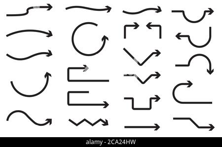 Grand jeu de flèches vectorielles dessinées à la main sur fond blanc. Illustration de Vecteur