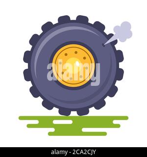chariot pour percer la roue sur la chenille. pour laisser l'air sortir. Illustration vectorielle plate isolée sur fond blanc. Illustration de Vecteur