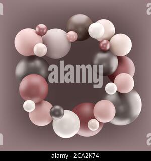 Arrière-plan vectoriel abstrait avec sphères 3d. Cadre avec ballons de couleur pastel. Élément pour le design, bannière. Banque D'Images