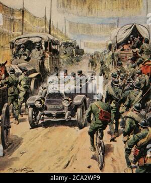 I Guerre mondiale (1914-1918). Retrait exemplaire des troupes italiennes. Illustration par Achille Beltrame (1871-1945). La Domenica del Corriere, 1917. Banque D'Images