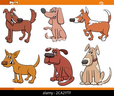 Dessin animé Illustration de drôle chiens et Puppies Comic Animal characters Set Illustration de Vecteur