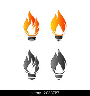 Feu ensemble de lampe d'idée abstrait vecteur et logo design ou modèle Hot Business icône de l'identité de la société symbole concept Illustration de Vecteur