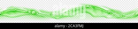 Bannière horizontale sans couture avec vague d'eau translucide répétée horizontalement dans les couleurs vertes avec bulles d'air et gouttes, isolée sur fond transparent Illustration de Vecteur