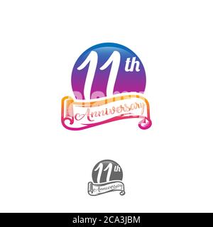 modèle de logo d'anniversaire de 11 ans isolé sur un timbre blanc, noir et blanc étiquette icône du 11e anniversaire avec ruban Illustration de Vecteur