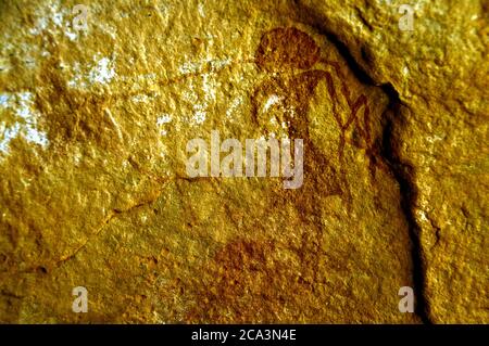 Algérie, Illizi, Parc national de Tassili n'Aguer, montagnes de Tadrarart: rockart néolithique - peintures censées avoir jusqu'à 12,000 ans, faites à l'en Banque D'Images