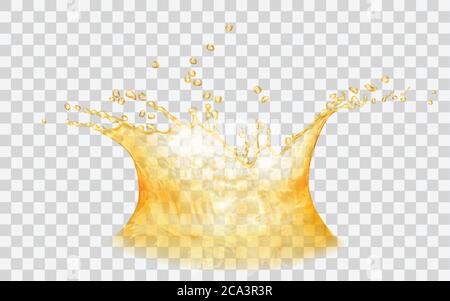 Couronne d'eau translucide avec gouttes. Éclaboussez-vous dans des couleurs jaunes, isolées sur fond transparent. Pour une utilisation sur des arrière-plans clairs. Transparence uniquement dans vec Illustration de Vecteur