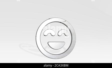 smiley excités alternent l'ombre d'un point de vue. Une sculpture épaisse faite de matériaux métalliques de rendu 3D. Illustration et face Banque D'Images