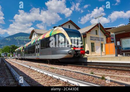 Italien. 29 juillet 2020. Suedtirol, Italie juillet 2020: Impressions de Suedtirol juillet 2020 MALS, Vinschgau, Bahnhof, Vinschgerbahn, Suedtirol | usage dans le monde crédit: dpa/Alay Live News Banque D'Images