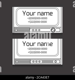 Jeu de cartes de visite noir et blanc avec vieux téléviseur, espace pour le texte pour votre entreprise Illustration de Vecteur