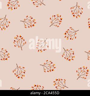 Feuilles d'automne. Motif sans couture des petits pains orange jaune de Rowan sur fond beige doux. Papier d'emballage, gabarit textile. Illustration vectorielle dans Illustration de Vecteur