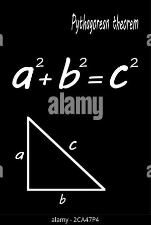 Triangle droit avec formule pythagore sur fond noir. Banque D'Images