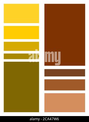 Affiche murale minimaliste créée avec des rectangles et des carrés. Décoration murale minimaliste dans des tons de jaune, vert et marron. Banque D'Images