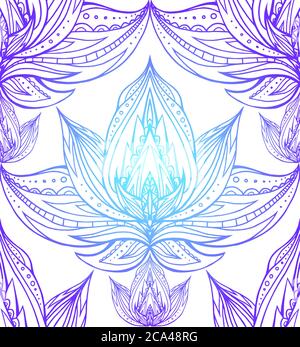 Texture sans couture avec les contours du lotus avec motif Boho. Vector Element pour les centres de spa, les studios de yoga. Dessiné à la main. Des éléments Doodle pour votre Illustration de Vecteur