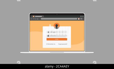 ouverture de session interface utilisateur ouverture de session web élément template fenêtre sur l'écran de l'ordinateur portable développement d'application de site web illustration vectorielle horizontale Illustration de Vecteur