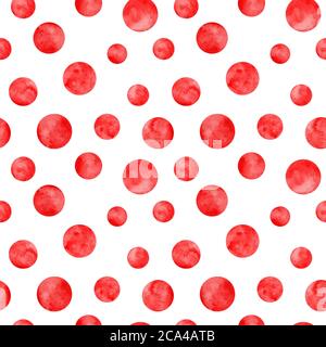 Motif à pois rouge aquarelle sans coutures. Arrière-plan aquarelle abstrait avec cercles de couleur sur blanc. Texture en forme de rond dessinée à la main. Imprimer pour tex Banque D'Images